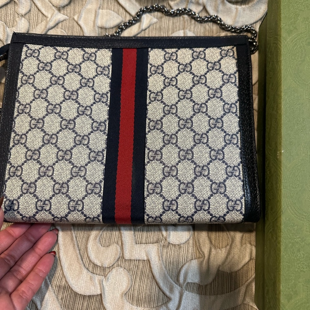 Gucci Beige and Black Shoulder Bag with Red Stripe